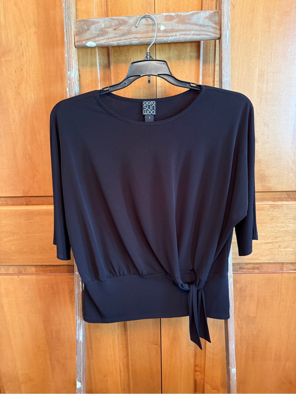 CLARA SUNWOO Black Tie-Front Dolman Sleeve Top
